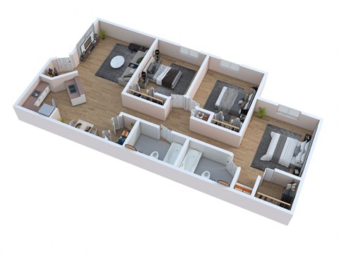 Floor plan for 3 beds, 2 baths, 1144 sqft